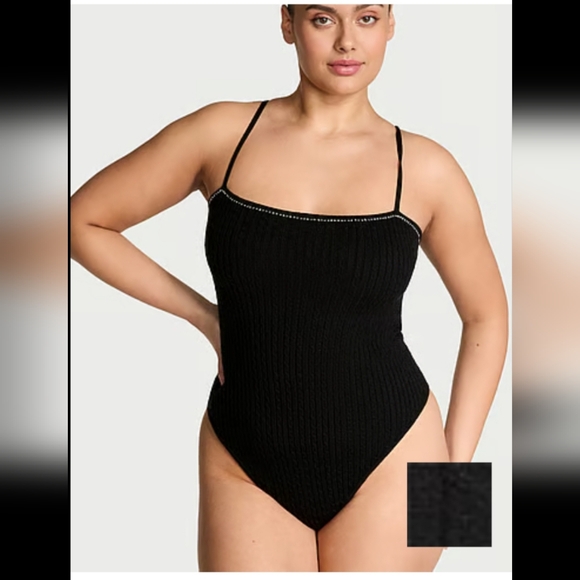 Victoria's Secret Tops - Victoria's Secret Black and Rhinestones Luxe Cable Knit Shine Bodysuit